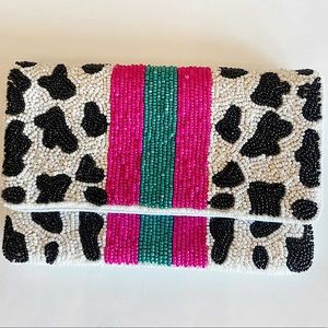 Beaded Leopard Clutch